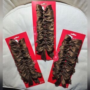 Lot of 3 Holiday Time Velvet Decorative Christmas Brown Bows